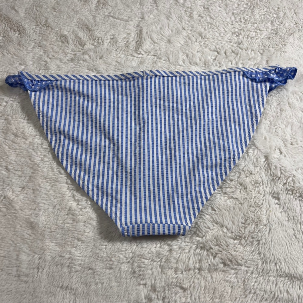 Aerie Blue White‎ Striped Seersucker Ruffle Bikini Bottom S723-0018 Small NEW - Picture 5 of 11